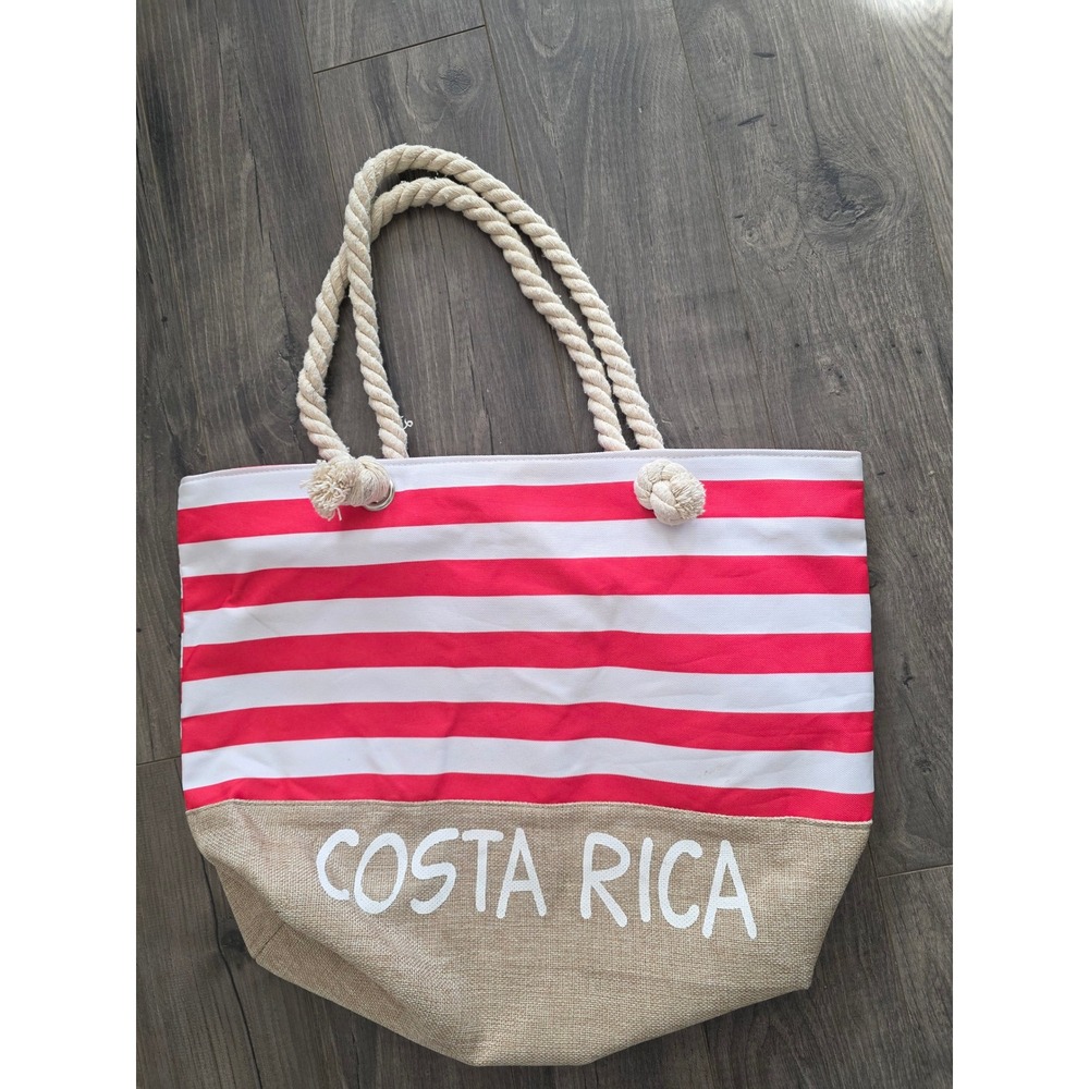 Costa Rica Striped Beach Tote Bag Rope Handles Vacation Summer Beachy Resort